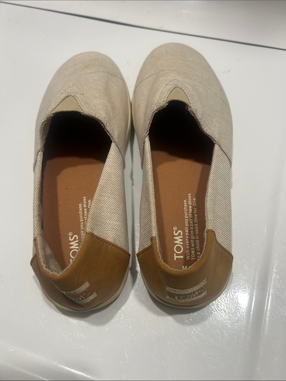 Toms Canvas Slip-On Shoes in Natural and Tan Heel